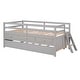 preview thumbnail 4 of 6, Gray Solid Pine Wood Low Loft Bed Twin Size with Full Safety Fence, Ladder, Drawers - Space-Saving