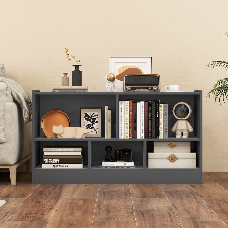 Kids Storage Cabinet with 5 Cubes and Display Shelf Bookcase Organizer for Bedroom and Playroom - 44" x 12" x 24" (L x W x H)