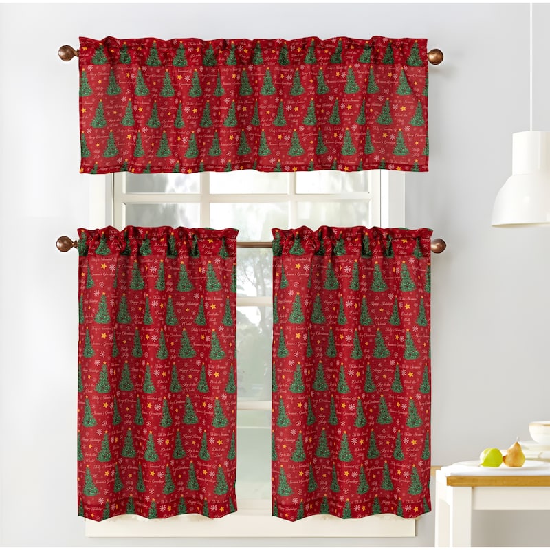 Christmas Tree Greetings Kitchen Curtain Set
