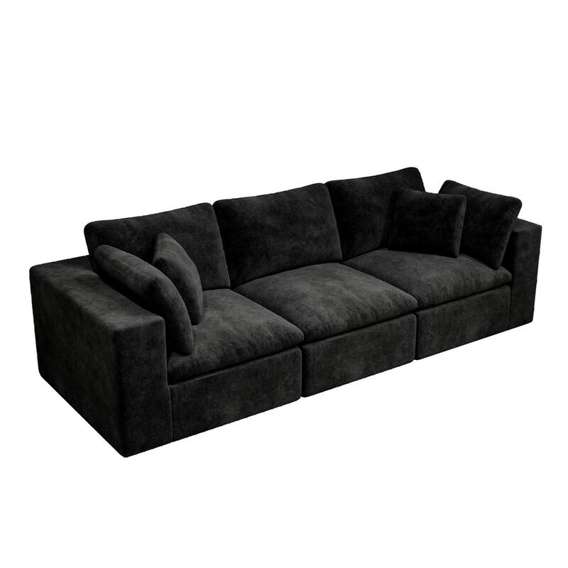 Roomfitters 108.3" Modular Sectional Sofa, 3-Piece Compressed Cloud Couch, No Assembly Required, Plush Corduroy, Black