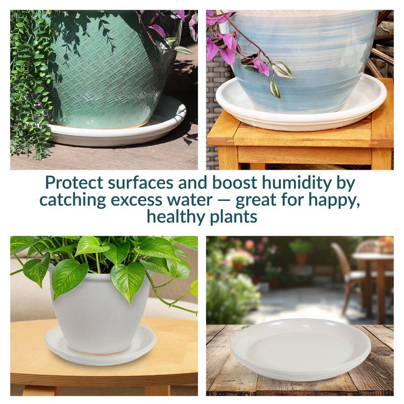 Sunnydaze Set of 2 Glazed Ceramic Planter Saucers - 9"