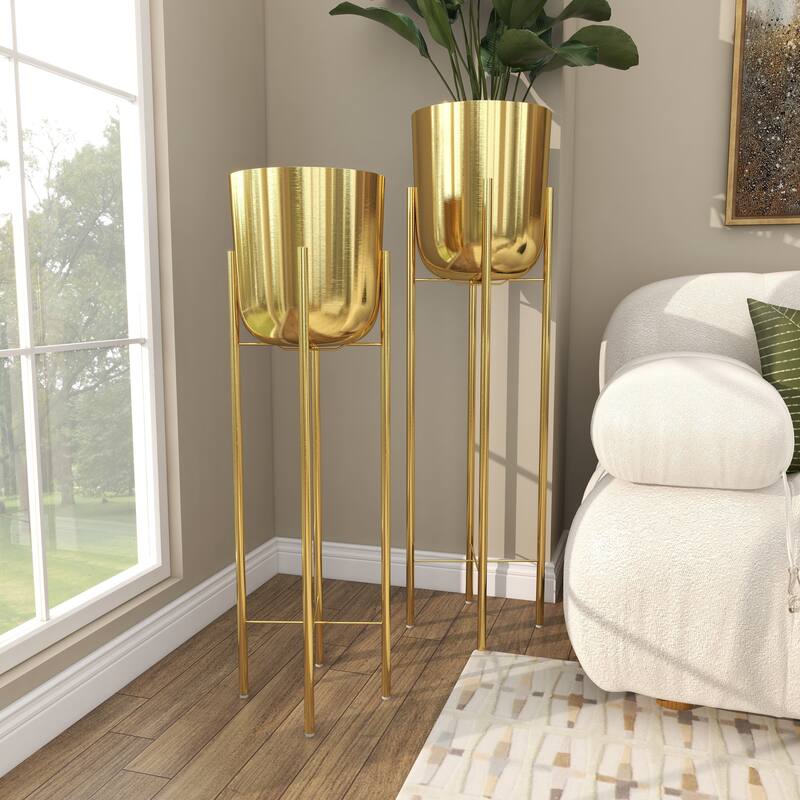 Modern Metallic Glam Planter Collection - Set of 2 - Multiple Sizes - Gold, Silver, White or Black
