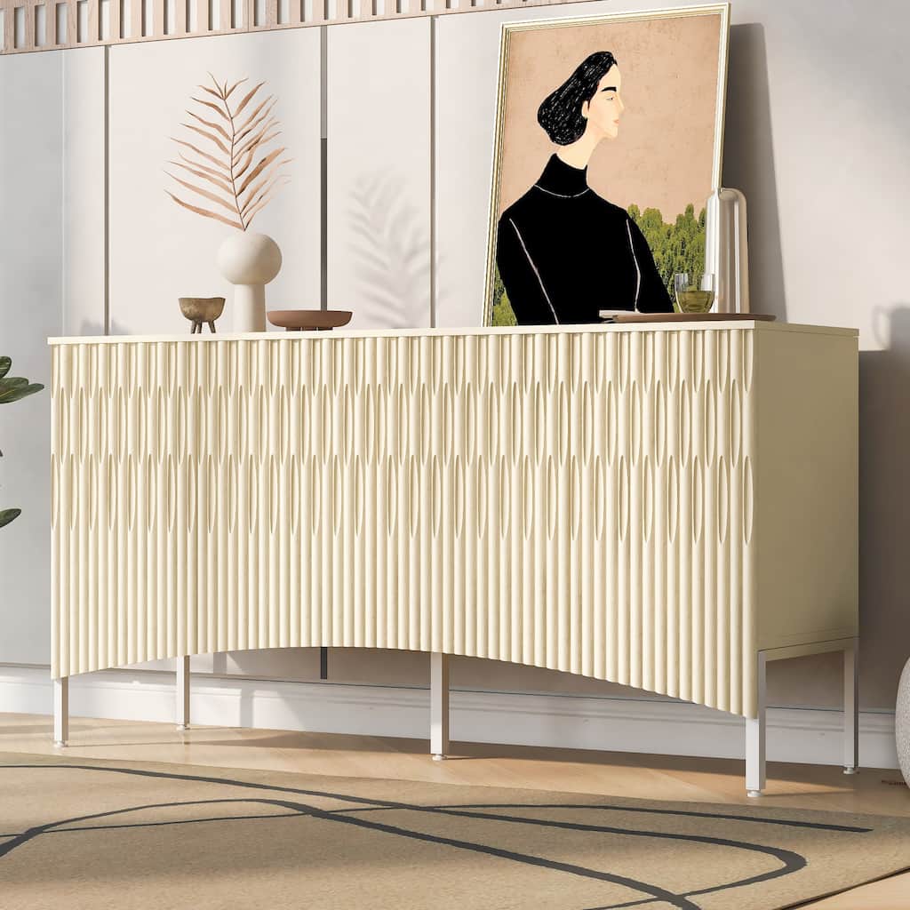 Elegant Sideboard Featuring Curved Bottom Doors With Arched Groove Design In A Stylish Four-Door Layout