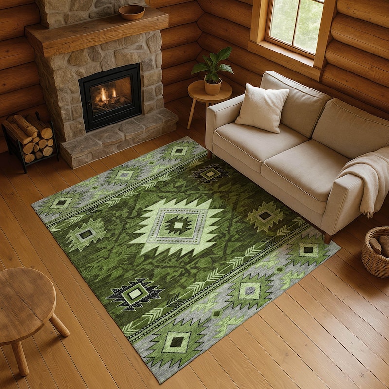 Premium Washable Super Soft Global Inspirations Mayfield Rug - Olive - 10' x 14'