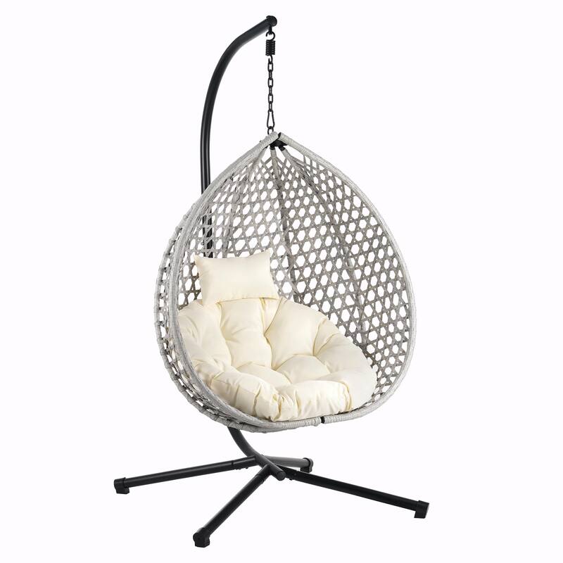 Sturdy Hammock Chair with Stand - Durable Hanging Egg Chair with Rattan Weaving