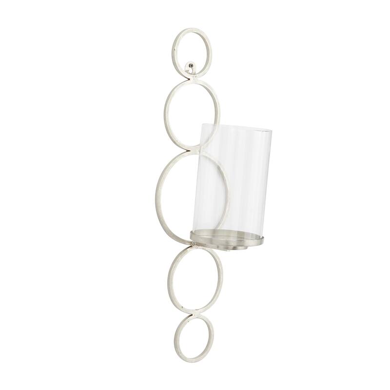 Metal Single Candle Indoor Outdoor Wall Sconce with Glass Holder - Black, Silver or Gold - CosmoLiving by Cosmopolitan