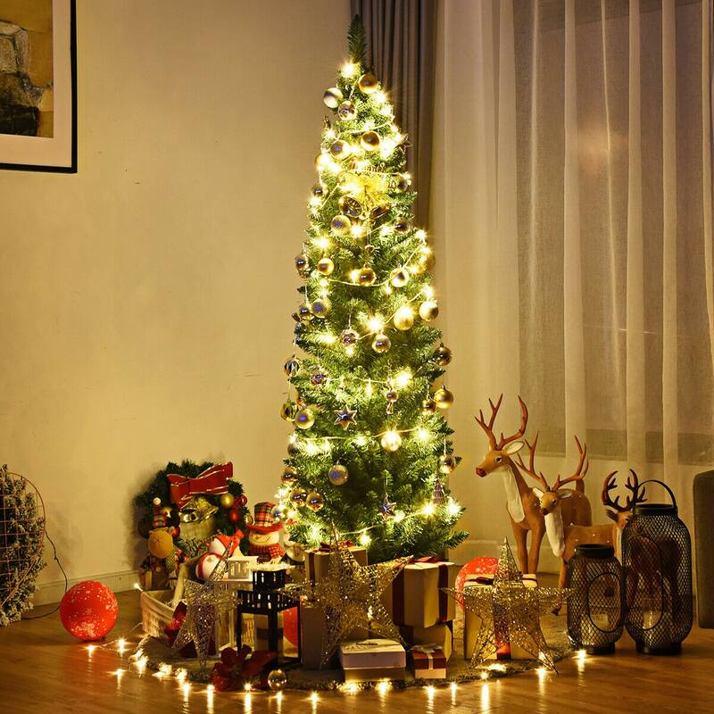 Gymax 6' PVC Artificial Christmas Tree Holiday Decor Slim Pencil Tree - Green - 6 Foot