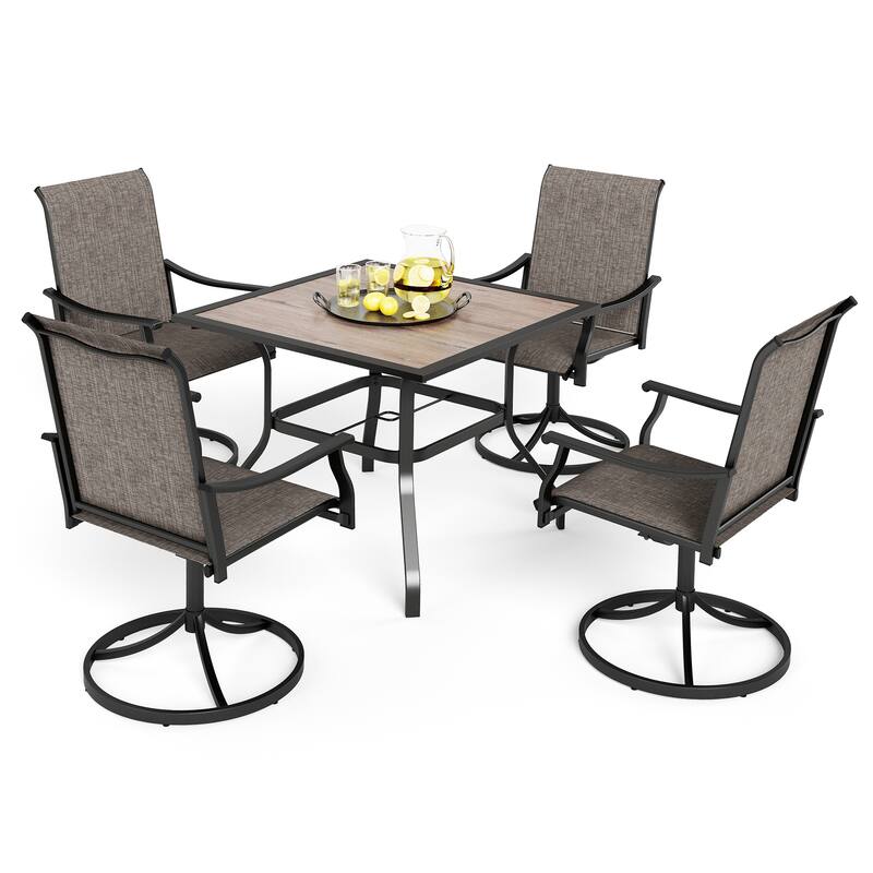 MAISON ARTS 5-Piece Patio Dining Set, Metal Table and 4 Textilene Fabric Swivel Dining Chairs