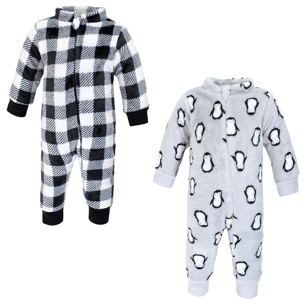 slide 1 of 1, Hudson Baby Infant Boy Plush Jumpsuits, Gray Penguin 0-3 Months - Gray Penguin