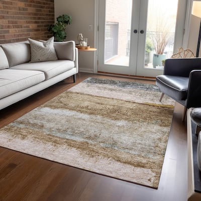 Machine Washable Indoor/ Outdoor Abstract Contemporary Chantille Rug