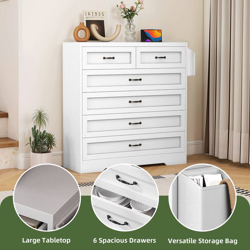 Vintage Double Dresser Chest of Drawers with Charging Station and Side Organizer Bag