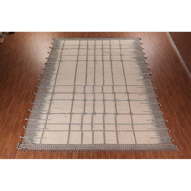 Ivory Moroccan Oriental Large Area Rug Handmade Bedroom Wool Carpet - 12'1"x 15'5"