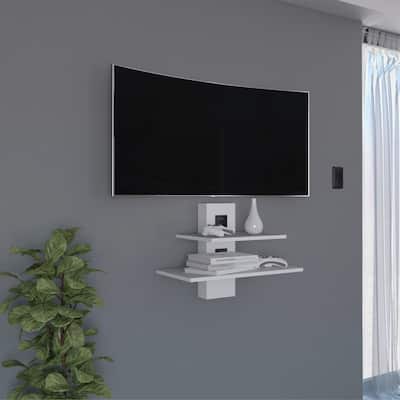 Havre Floating Shelf, Dual-Shelf Wall Unit with Cable Management, White