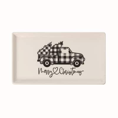 Transpac Dolomite 9.25 in. Multicolor Christmas Buffalo Check Truck Tray