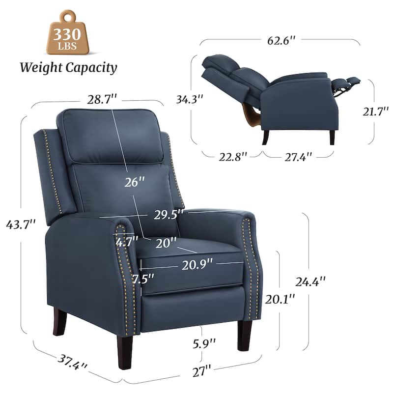 2 Set Genuine Leather Recliner Modern Push Back Recliner Chair Wingback 3 Adjustable Chair for Living Room
