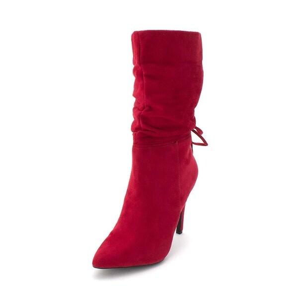 red mid calf boots