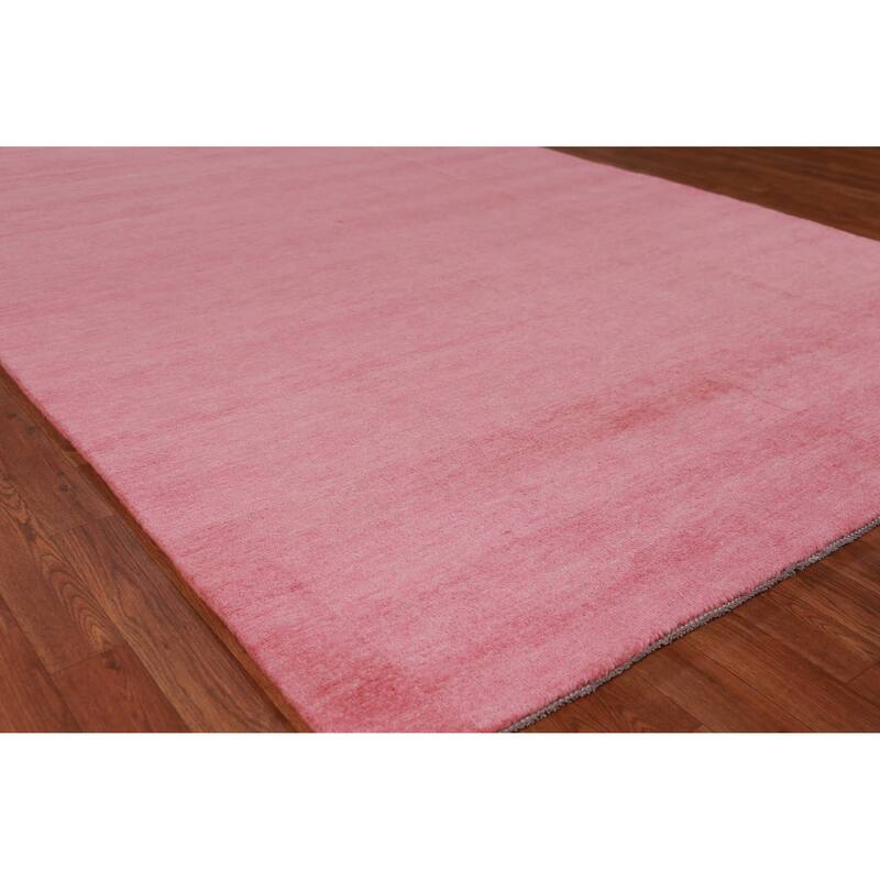 Hand Knotted Oriental 100% Wool Carpet Modern Solid Pink Gabbeh Area Rug - 8' 11'' X 6' 1''