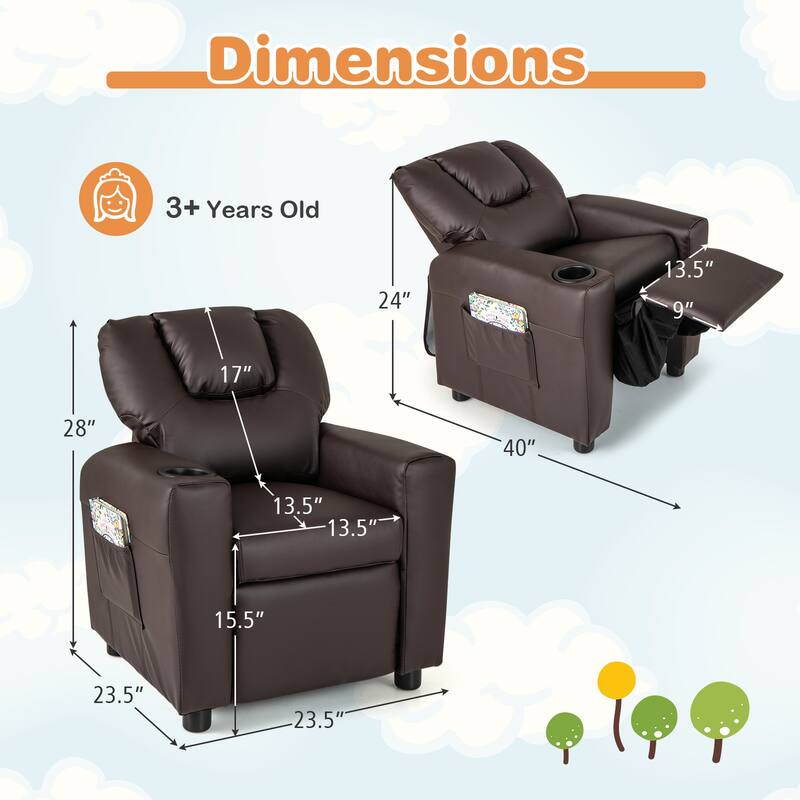 Costway Kids Recliner Chair with Cup Holder & Side Pocket Adjustable