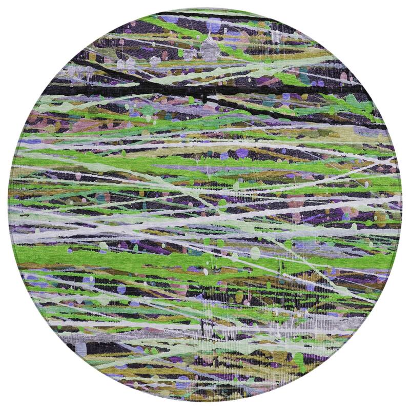 Machine Washable Indoor/Outdoor Abstract Stripes Chantille Rug