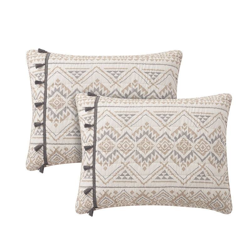 Nevada Tribal Grey/Tan 3 PC Printed Cotton Quilt set On Sale Bed