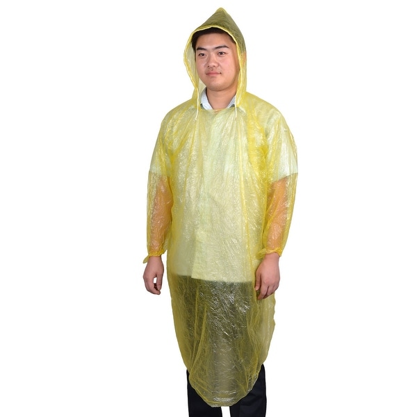 Adult Bicycle Pullover Style Yellow Plastic Disposable Hooded Raincoat Poncho