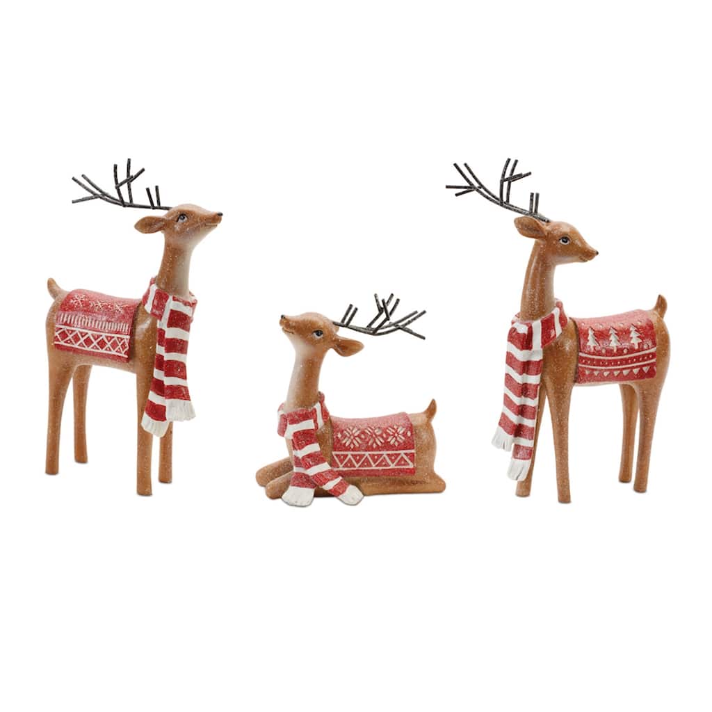 Set of 3 Resin Deer Figurines for Holiday Decor Indoor Use Christmas Gift - 5.25” x 2.25” x 8.5”