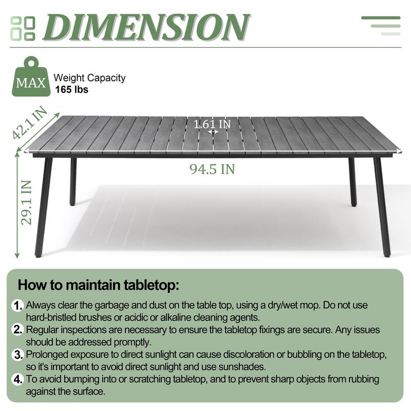 Pellebant 7/9PC Outdoor Rectangle Aluminum Dining Table with Stackable Chairs