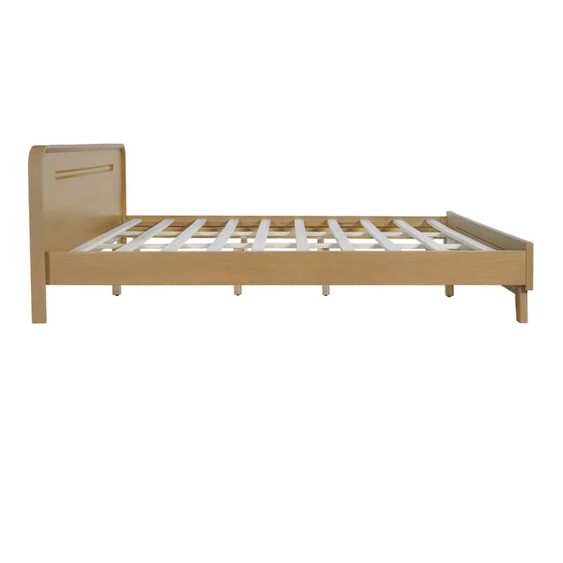 Rustic Yellow Solid Pine Wood King Size Bed - No Box Spring Needed, Durable & Stable Design