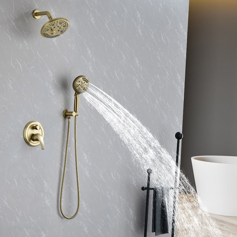 Wall Mount Shower Faucet With Rough-in Valve Complete Shower System With Handheld And 8 Inch Massage Shower Head Combo Kit Set
