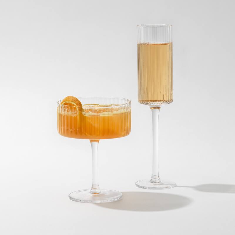 JoyJolt Elle Fluted Cylinder Champagne Flute Glass - 6 oz - Set of 2 - 6 oz