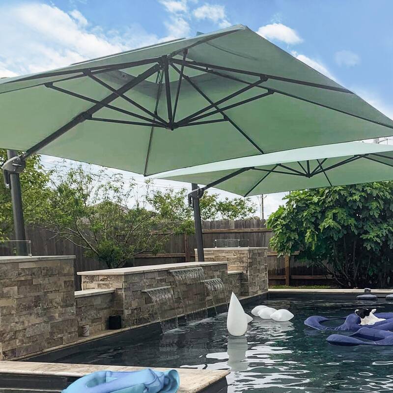 PURPLE LEAF Luxurious Design Square Patio Cantilever Umbrellas with Base UV50+ Fade Resistant