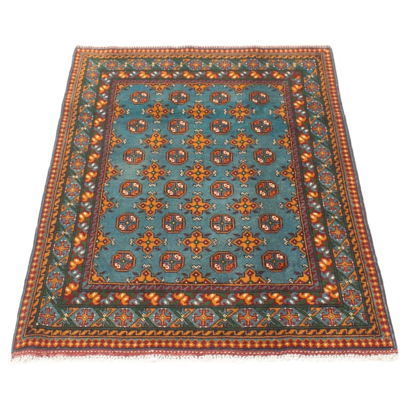 ECARPETGALLERY Hand-knotted Uzbek Kargahi Teal Wool Rug - 4'0 x 5'11
