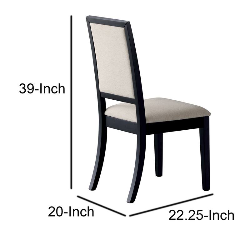 Wooden Dining Side Chair With Cream Upholstered seat And Back, Black, Set of 2