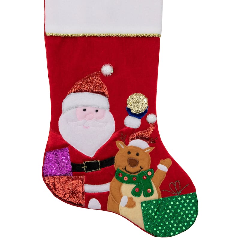 20.5" Red White Glittered Santa Claus Reindeer Christmas Stocking