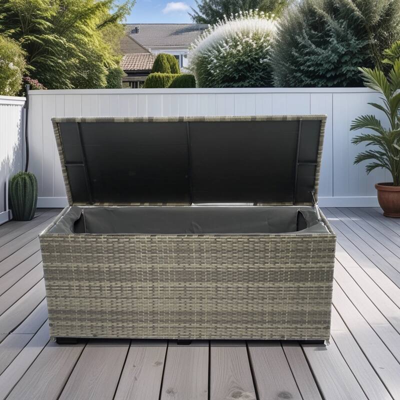 Outdoor Storage Box, 113 Gallon Wicker Patio Deck Boxes with Lid, Outdoor Cushion Storage for Kids Toys, Pillows - Grey