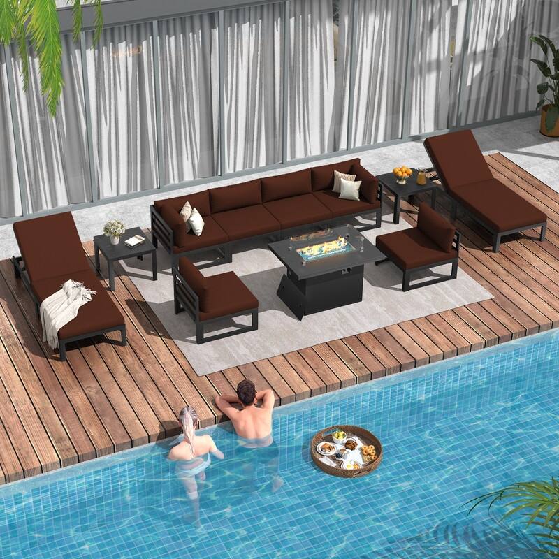 FINCATI Aluminum Outdoor Patio Furniture Conversation Sectional Sofa Set
