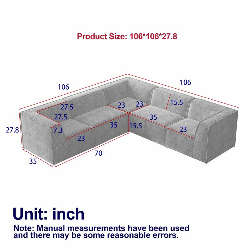106"x106" Chenille Modular L-Shaped Sectional Sofa (5-Piece)