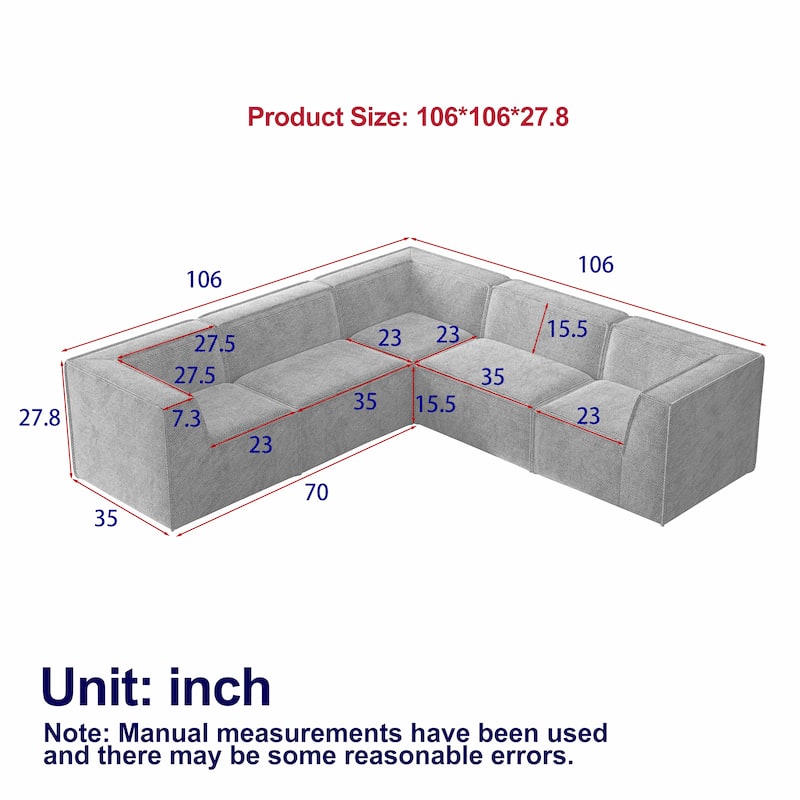 106"x106" Chenille Modular L-Shaped Sectional Sofa with 5-Piece Free Combination, Foam-Filled Cushions & No-Assembly Design