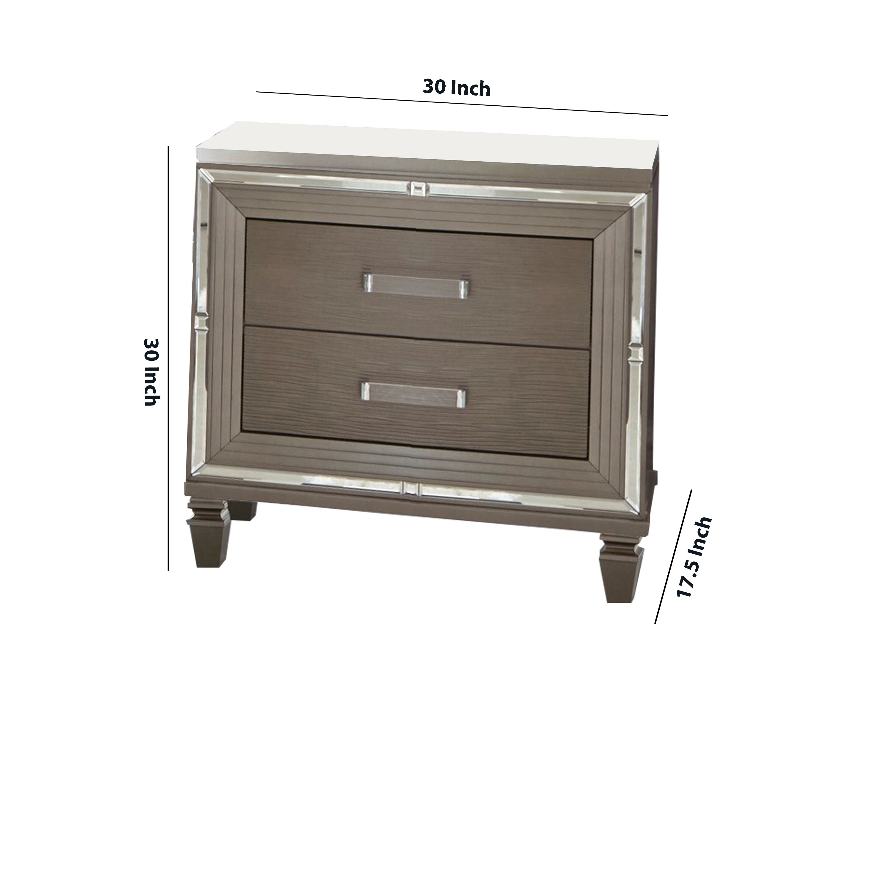 Shop Textured Front 2 Drawer Nightstand With Beveled Mirror Trim Silver Overstock 31622384
