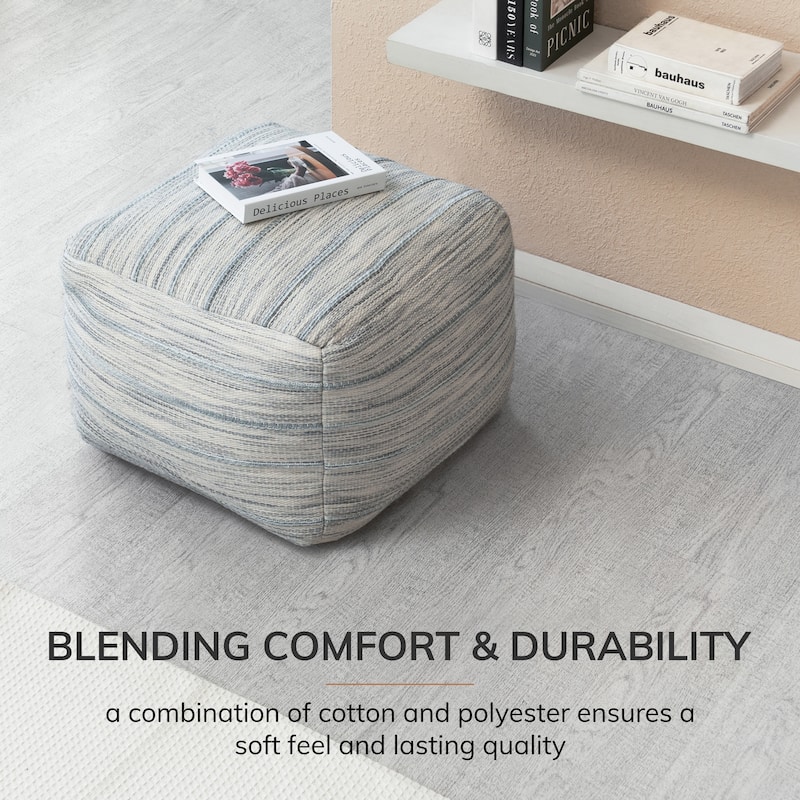 Jani Joya 22 x 22 x 16 Square Gray Pouf Ottoman - Handmade Footrest for Living Room, Bedroom