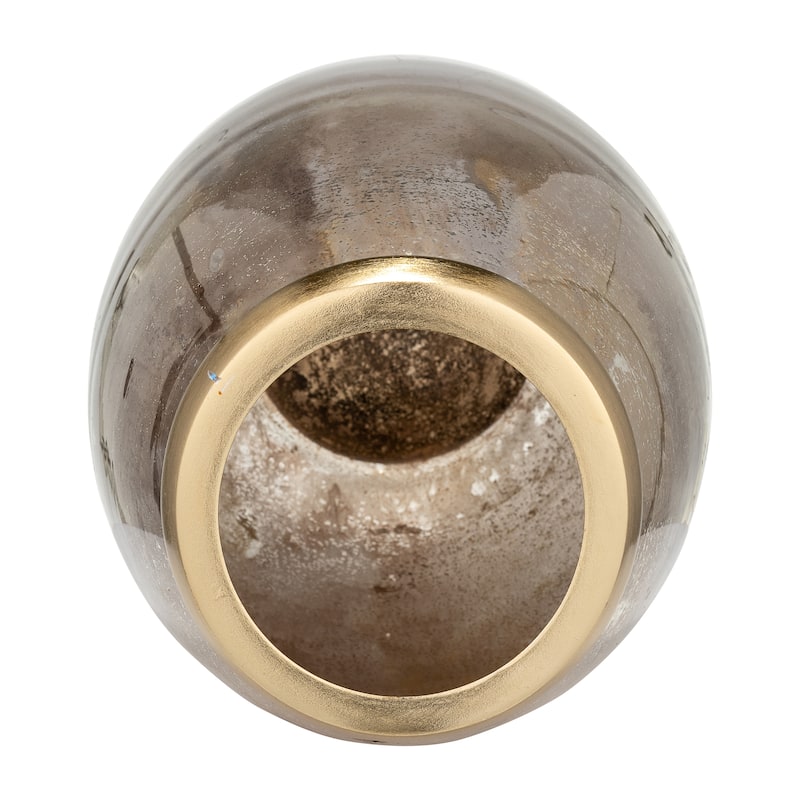 Sagebrook Home Glass Vase with Aluminum Rim and Sleek Glam Design