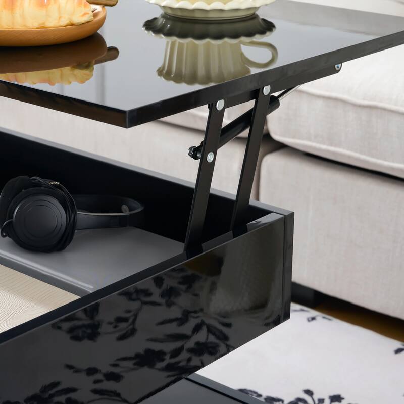 39.3" Lift Top Coffee Table with Hidden Compartment, 2 Storage Drawers and Adjustable LED Lights