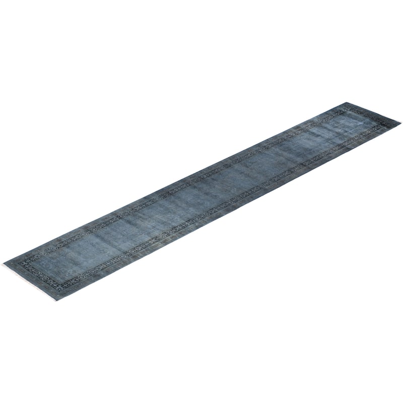 Overton Hand Knotted Wool Vintage Inspired Modern Contemporary Overdyed Gray Runner Rug - 2' 7" x 16' 4"