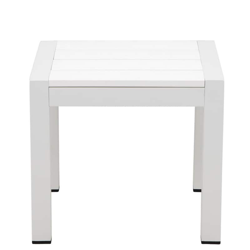 Josh 18 Inch Side End Table, Polyresin Planks, Crisp White Aluminum Frame