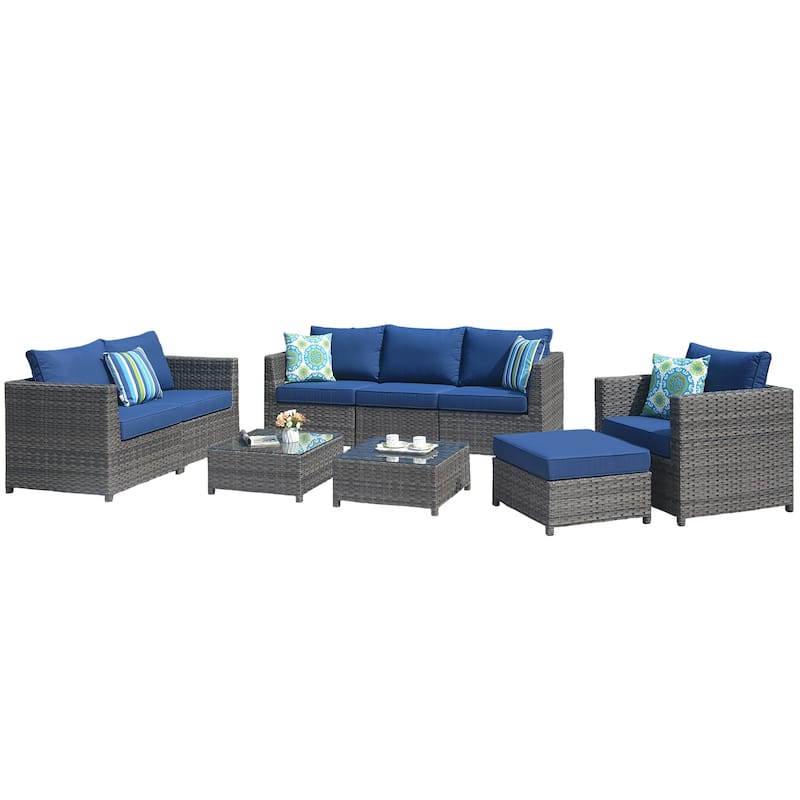 OVIOS Patio Furniture Deep Seat Wicker 9-piece Set