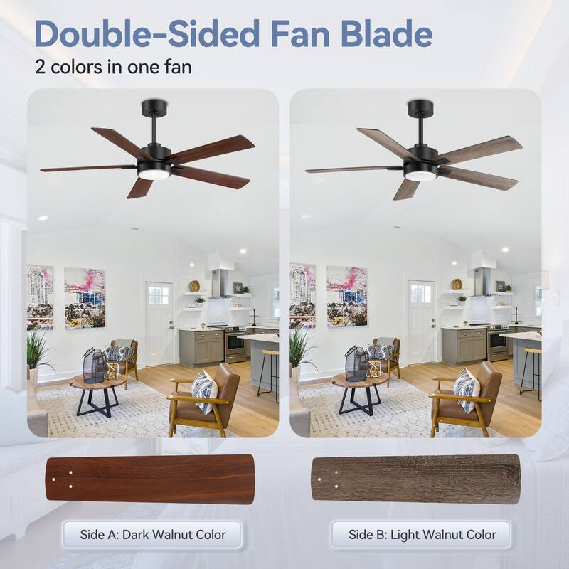 36/42/52-Inch Reversible 3/5-Blade Integrated LED Ceiling Fan with Light Remote