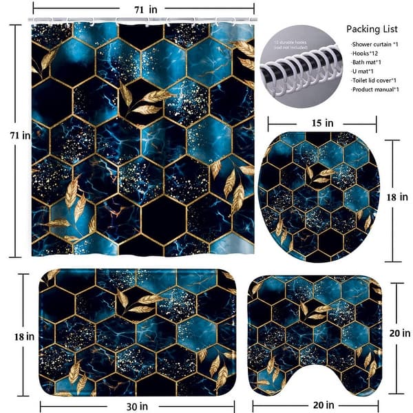 dimension image slide 3 of 5, 4 Pcs Bathroom Shower Curtain Set,Bathroom Sets with Rugs