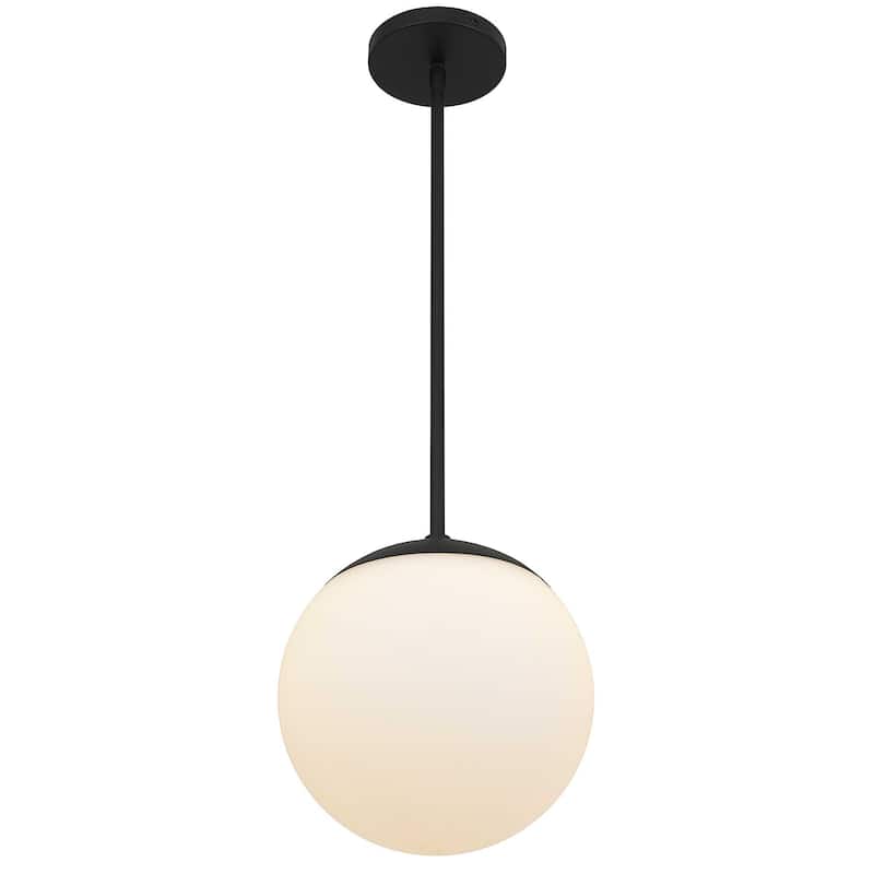 10 inch Diameter Etched White Glass Globe Integrated LED Pendant - Black
