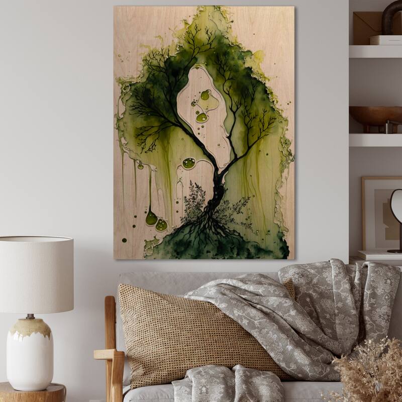 Designart 'Green Spanish Moss Tree' Landscape Forest Wood Wall Art