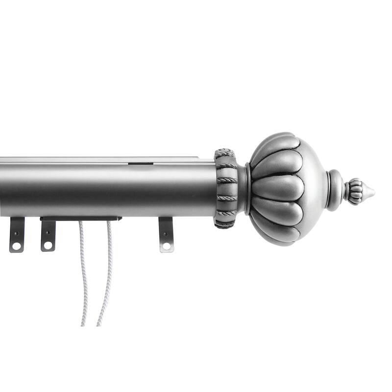 InStyleDesign Stately Decorative Traverse Rod with Center Open Sliders - 30 to 48-inch - Silver Finish - Satin Nickel